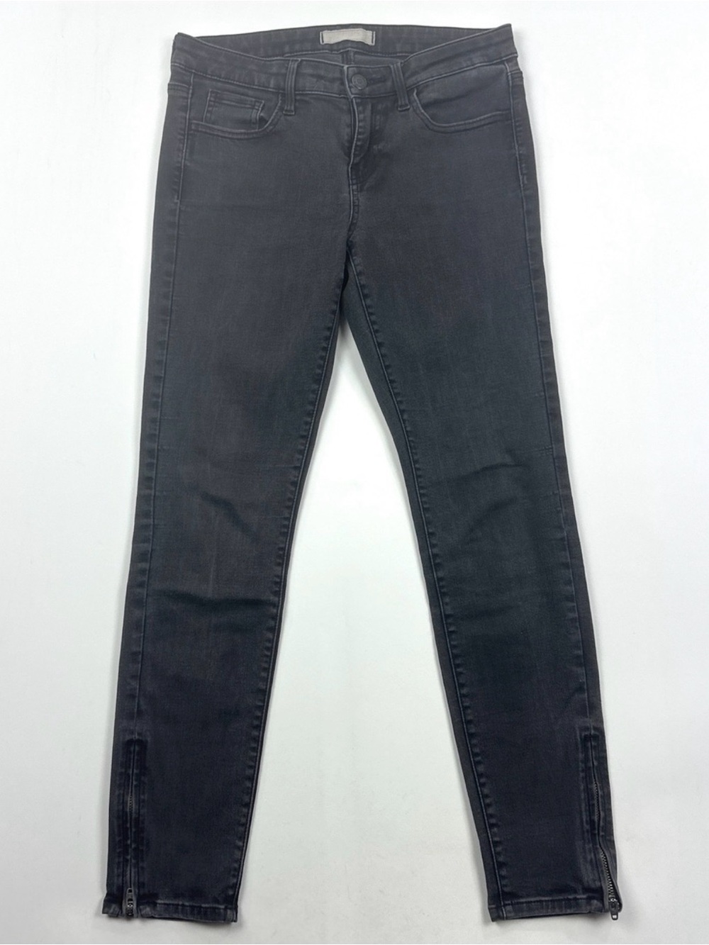 Uniqlo Skinny Tapered Womens Size 26 27x26 Black Gray Jeans Stretch Zipper Cuffs
